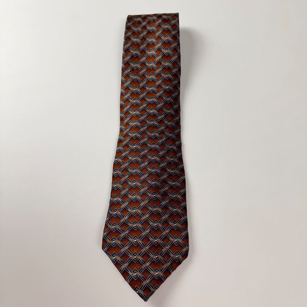 Vintage Oscar de la Renta Copper Geometric Diamond Lattice Silk Tie